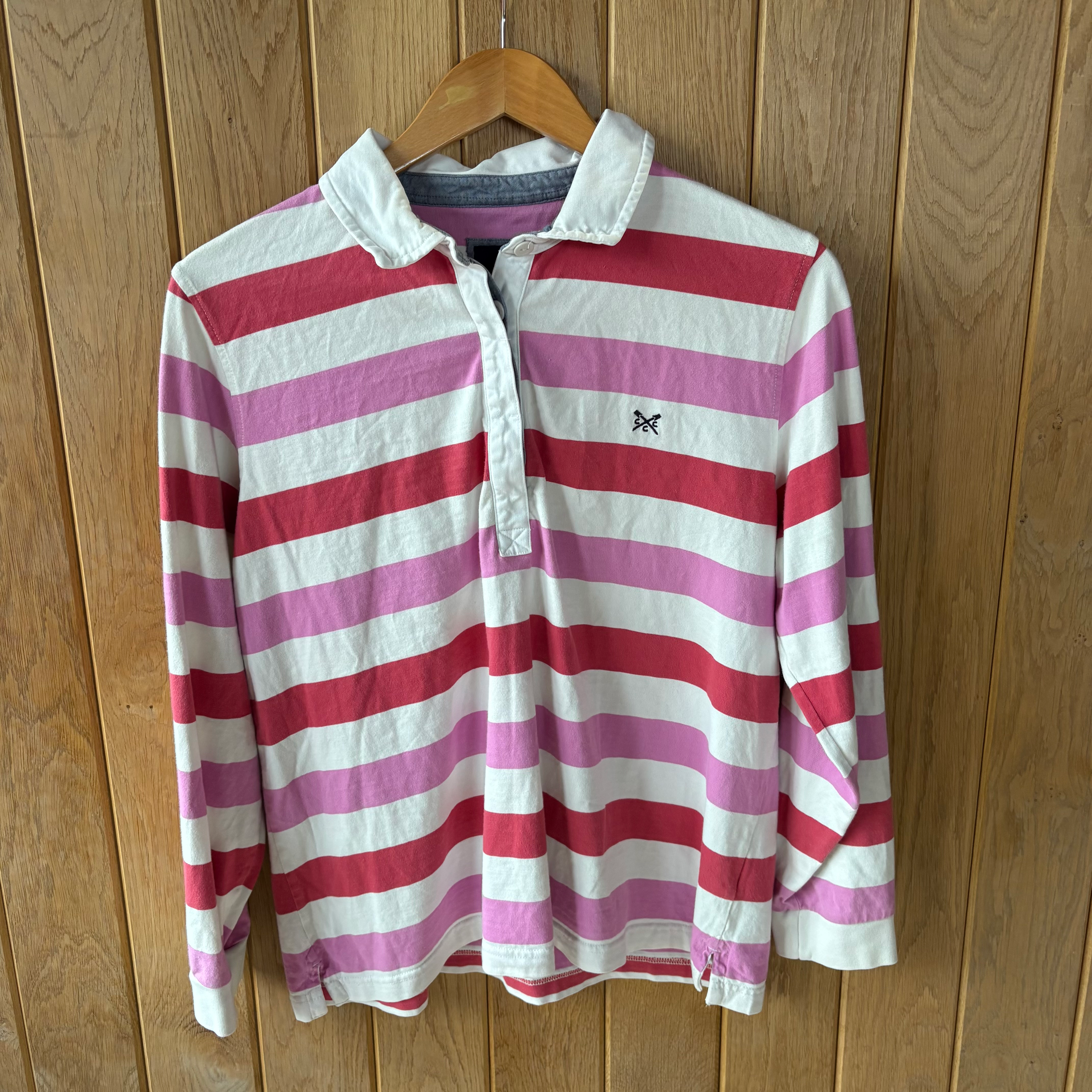 Crew Clothing Pink Stripe Rugby Shirt Uk16