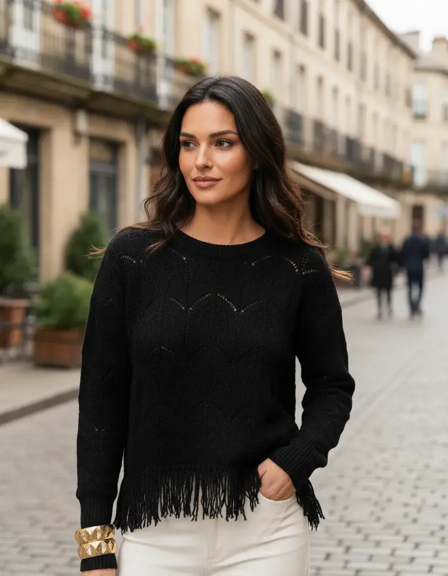 Miniatura: Sweater Mujer Flecos - Negro