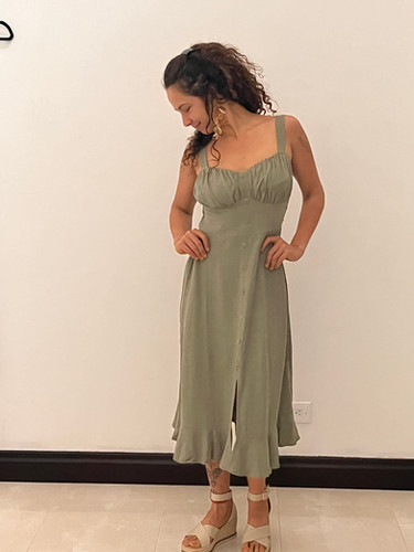 Green Linen/Cotton Blend Midi Dress | Juana Y Lola Green Linen/Cotton Blend Midi Dress | Juana Y Lola