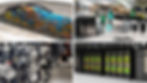 Car in wind tunnel with colorful airflow, robots in factory sorting crates, robotic arm assembling parts, and data servers with cables.