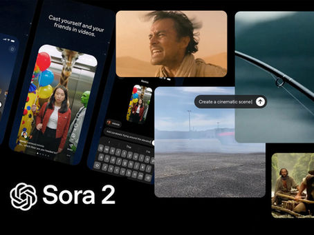 Screenshots of a video app with editing features, showing diverse scenes and a user creating videos. Text: "Cast yourself" and "Sora 2."