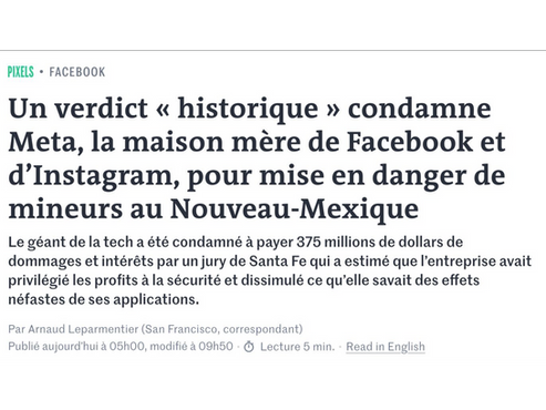 Meta condamnée par un tribunal au Nouveau-Mexique