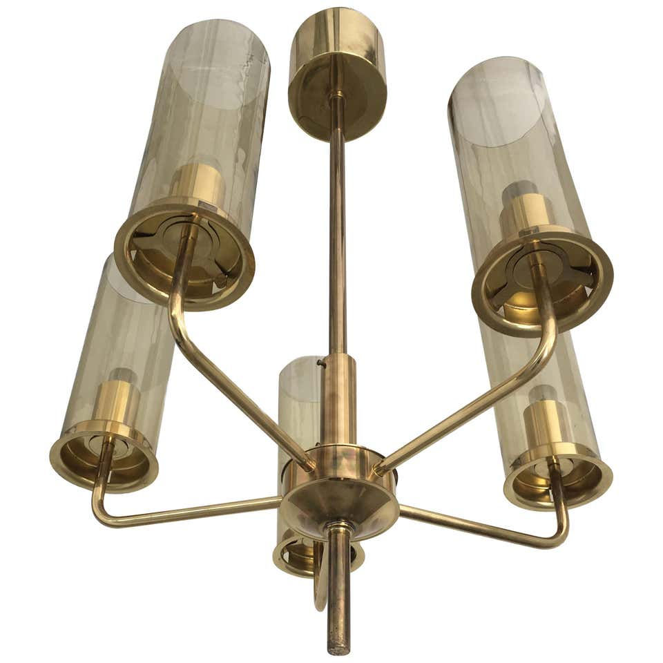 Thumbnail: 1970s Hans-Agne Jakobsson Swedish Brass Chandelier in Brass by AB Markaryd