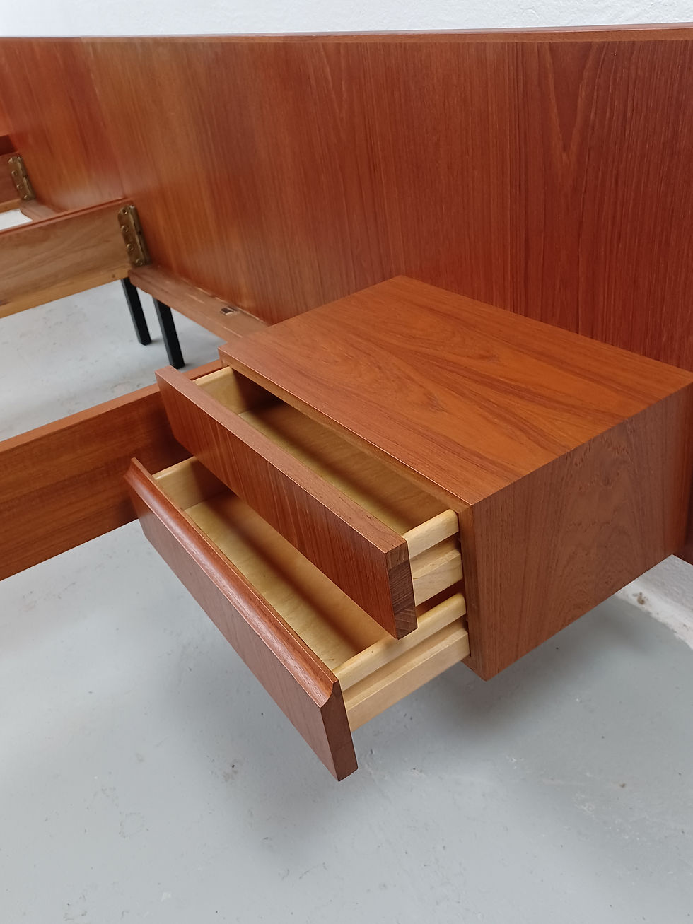 Thumbnail: Restored Danish Oman Junn Teak Bed with Integrated Nightstands