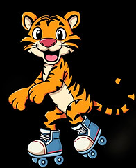 cartoon tiger on roller skates with a bl