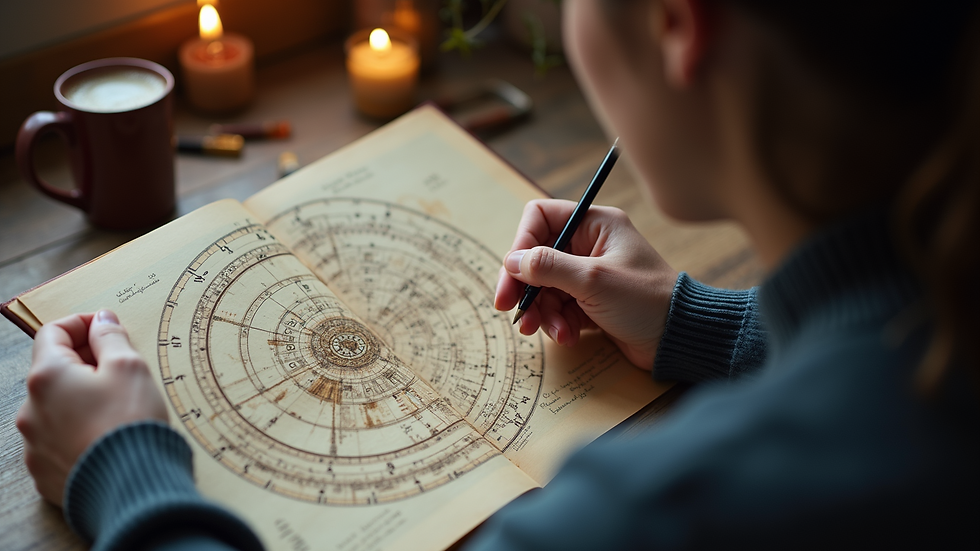 Close-up view of a person studying their astrological birth chart