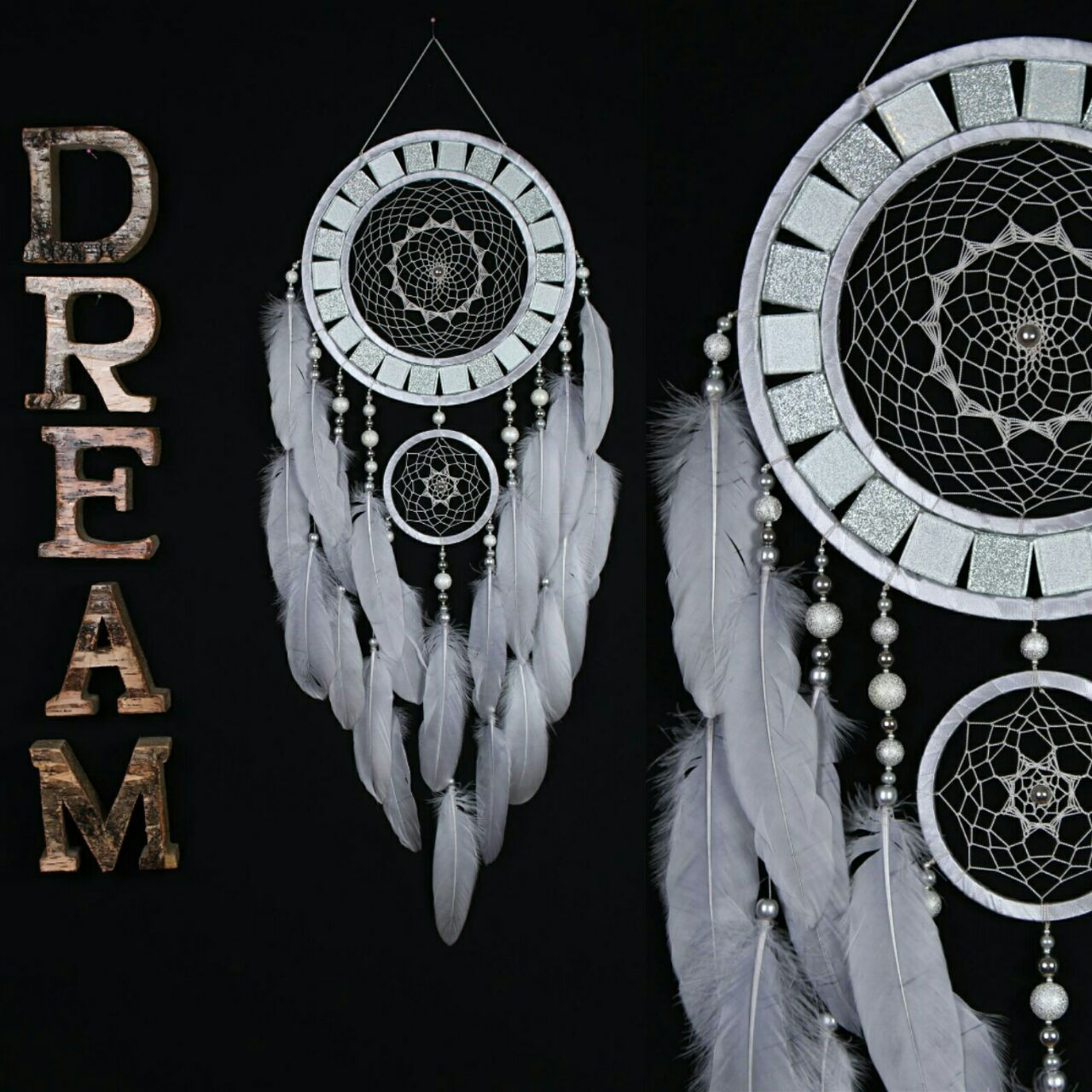 Dreamcatcher silver Dreamcatcher mosaic wall native american Large gray Dreamcat