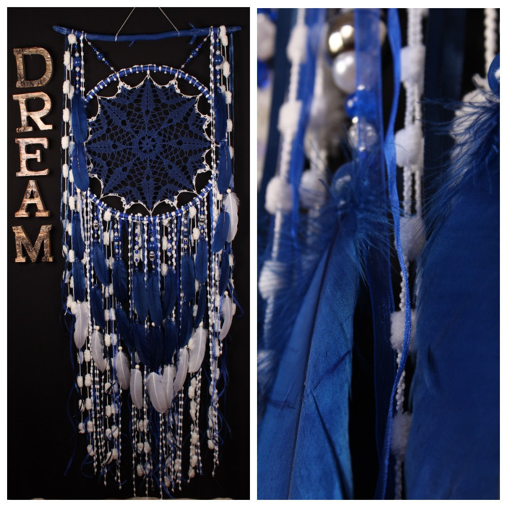 IN STOCK! Blue Dreamcatcher Boho Dream Catcher Large white crochet dreamcatcher