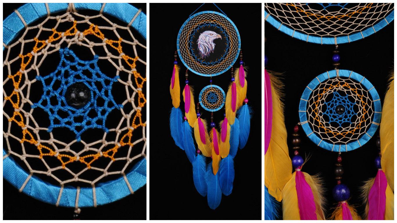 Blue Dreamcatcher Сrescent Dream Catcher eagle totem Dreamcatcher eagle dreamcat