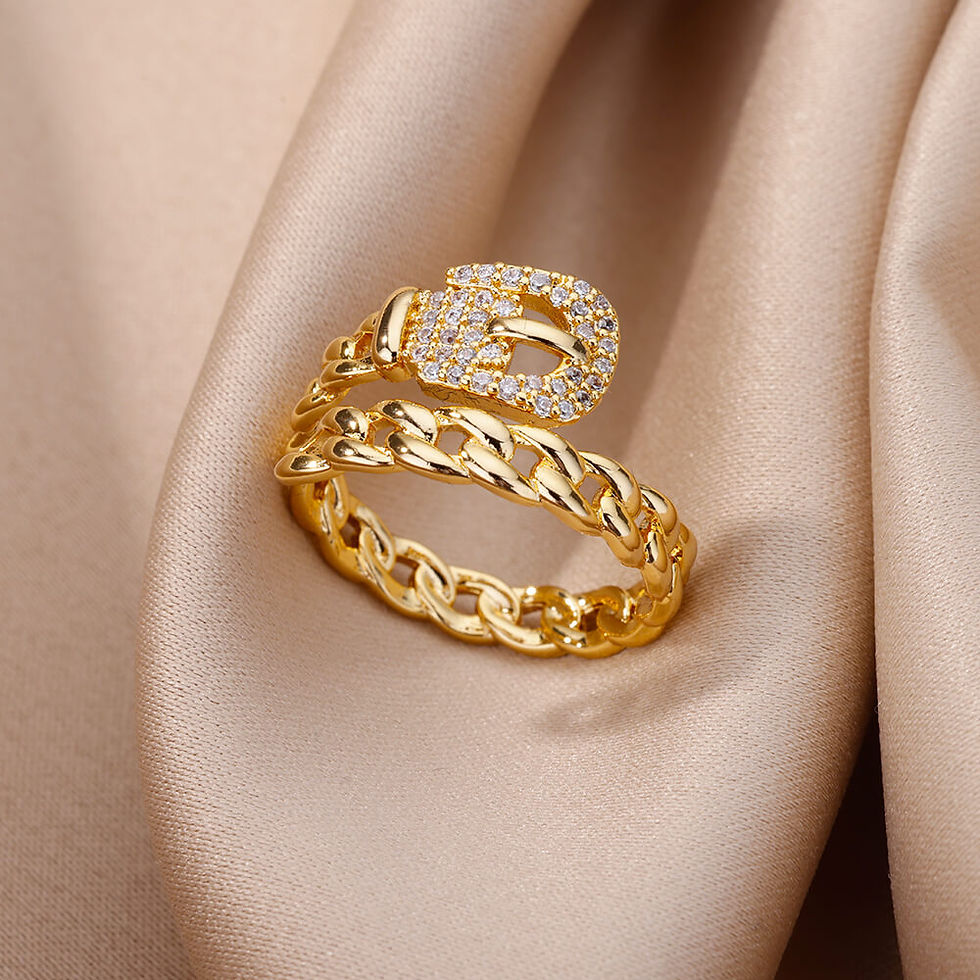 Thumbnail: Gold Plated Zircon Chain Ring — Adjustable