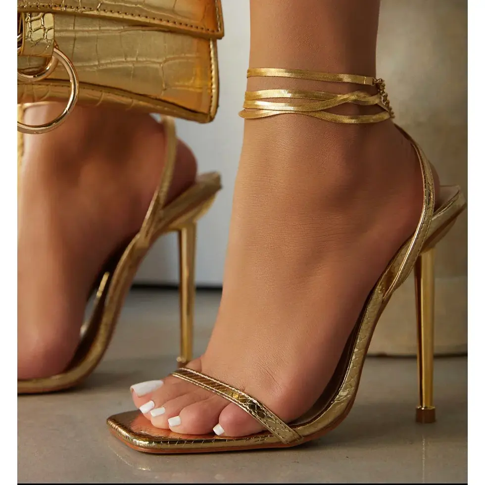 Thumbnail: Gold Metallic Thin Strap Stiletto Sandal