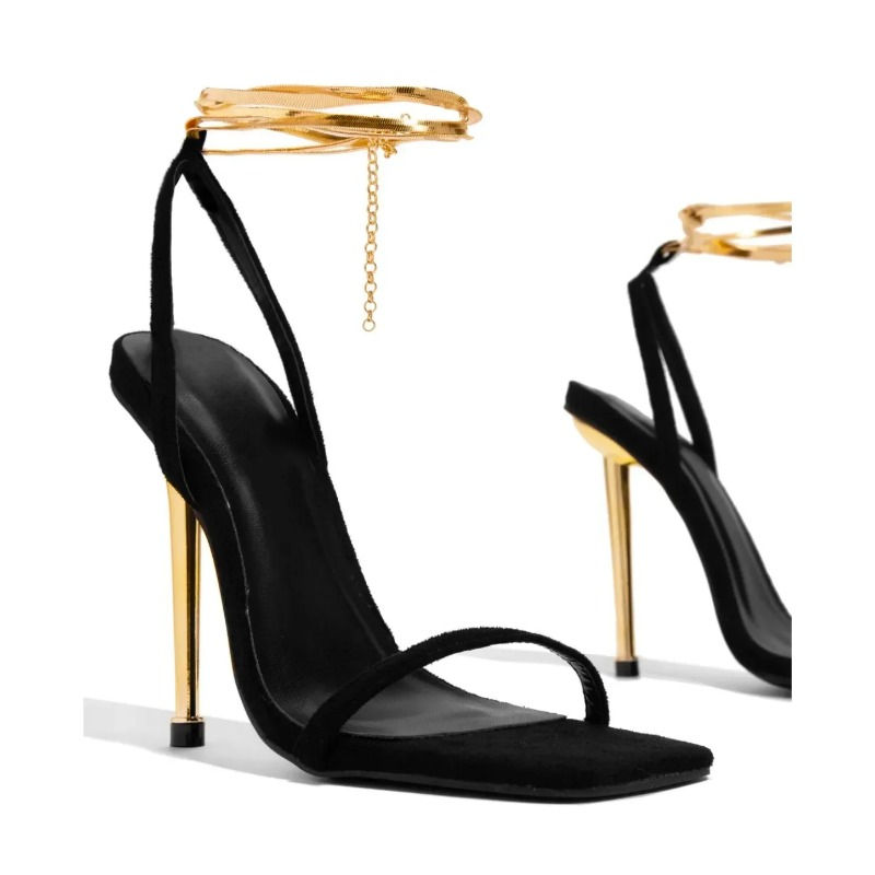 Thumbnail: Gold Metallic Thin Strap Stiletto Sandal