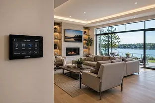 Luxury smart home automation system controlling lighting, climate, entertainment, and security in Atlantic Highlands, NJ.