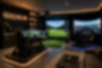 Luxury home simulator room featuring golf, racing, and flight simulators in a premium immersive entertainment environment.