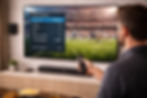 Homeowner adjusting TV picture settings in the menu for optimal sports viewing
