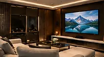 Luxury New Jersey home theater with integrated audio video and lighting technology