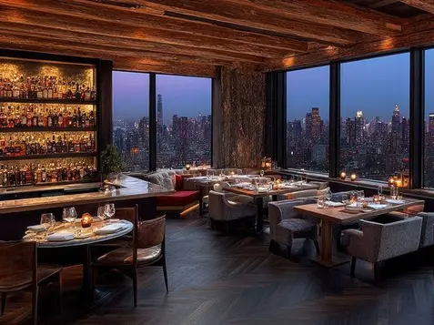 Restaurant lighting design creating a warm evening dining atmosphere in Tarrytown NY
