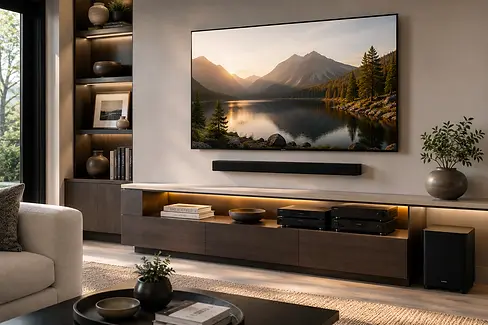 Soundbar and discreet audio integrated into a refined Sea Girt, NJ living space