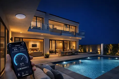 Technician Checking Network Speeds in Armonk NY Backyard