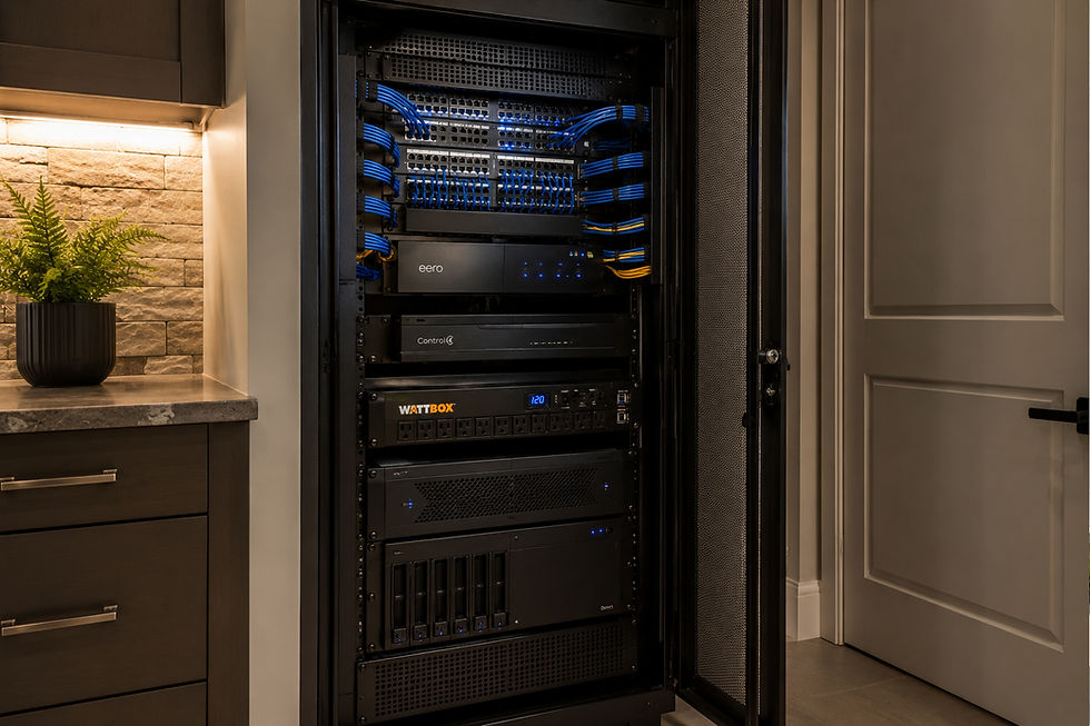 Professional smart home rack system supporting outdoor entertainment and networking infrastructure