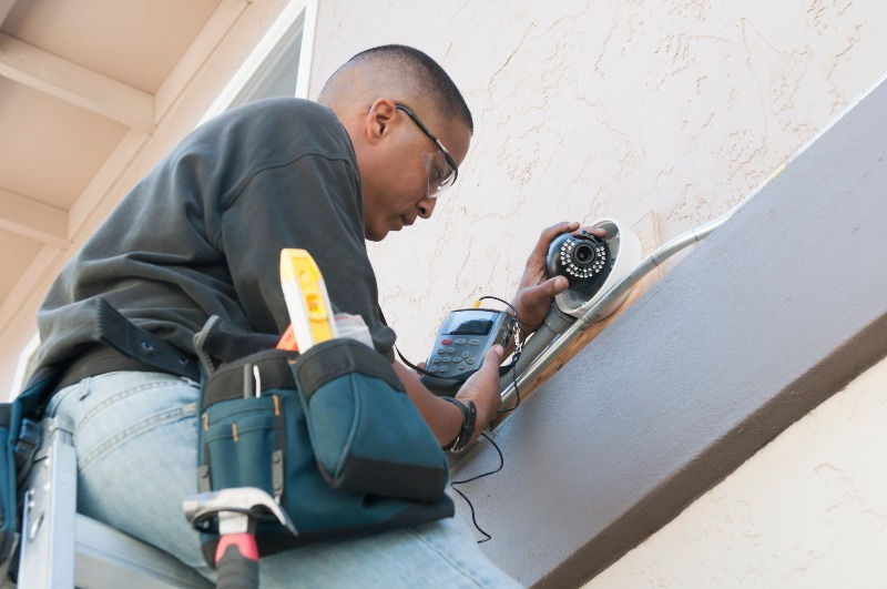 Travis County Home Technician Installing Wired Camera System