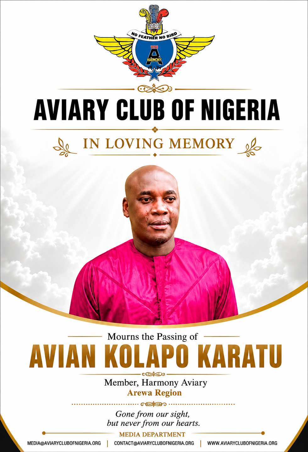 THE AVIARY CLUB OF NIGERIA MOURNS THE PASSING OF AVIAN KOLAPO KARATU.