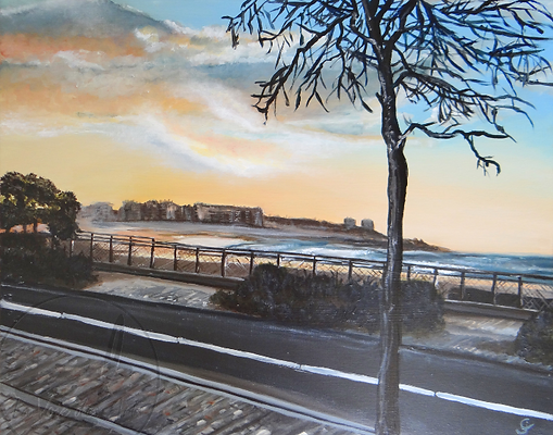 Crépuscule sur le remblai des Sables d'Olonne, peinture à l'huile oeuvre originale
