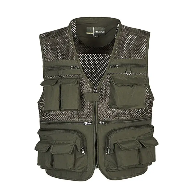 Men's Vest Tactical Outdoor Swimming Flippers Gear Jacket Summer Fishing Vest Men's Tool Multi-Pockets Mesh Work Sleeveless J