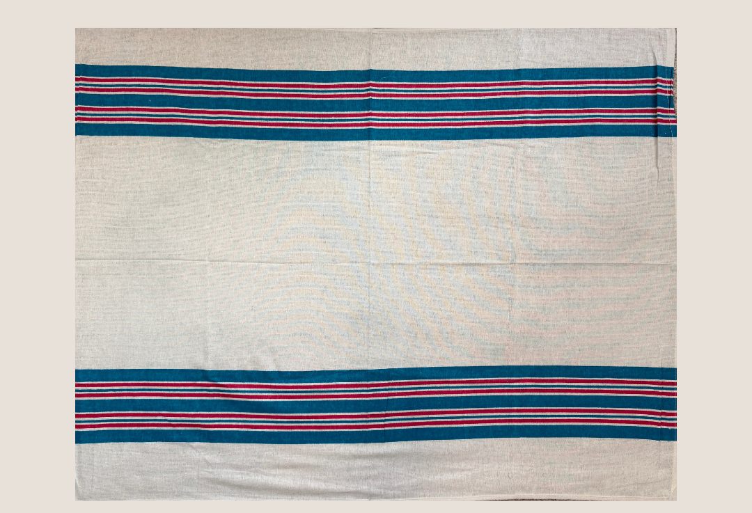 Striped hospital receiving blanket laid flat before cutting, showing the full 30x40 inch size.