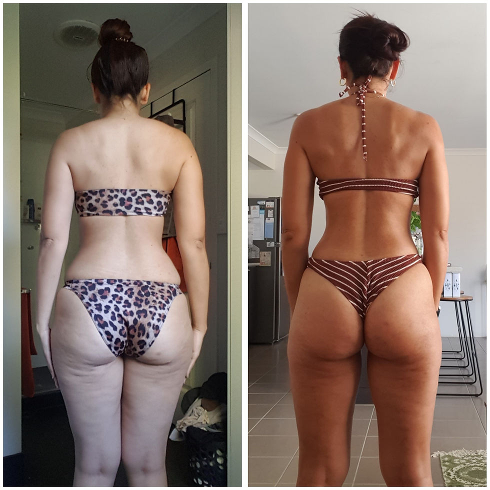 Female fat loss bikini body transformation photo.