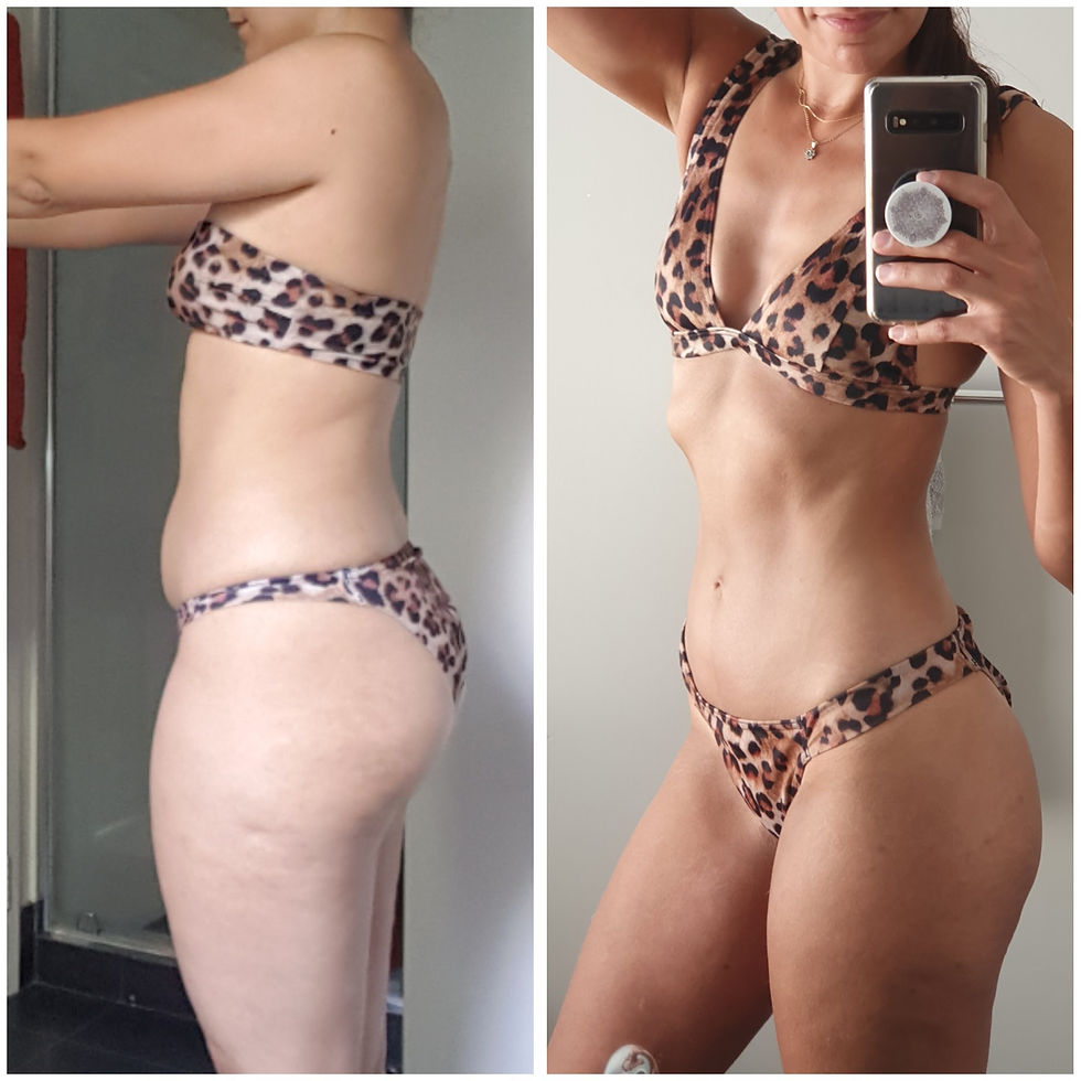 Female fat loss showing abs transformation photo.