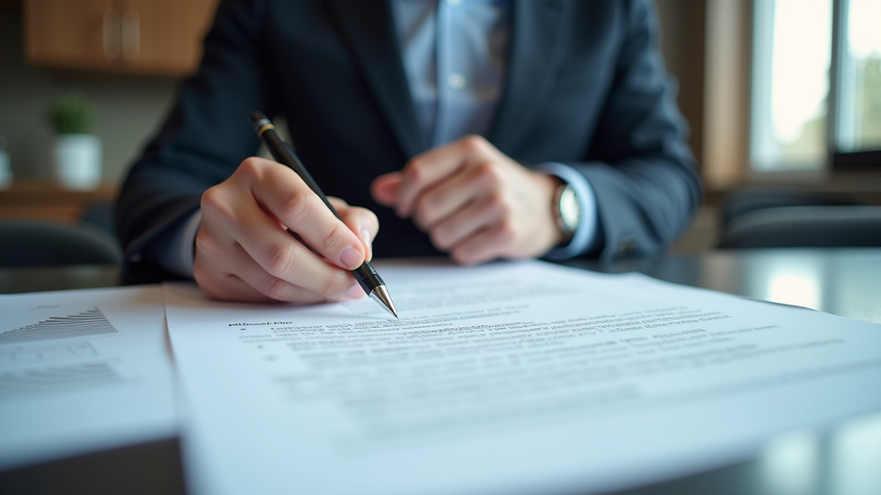 Close-up view of a procurement professional reviewing contract documents