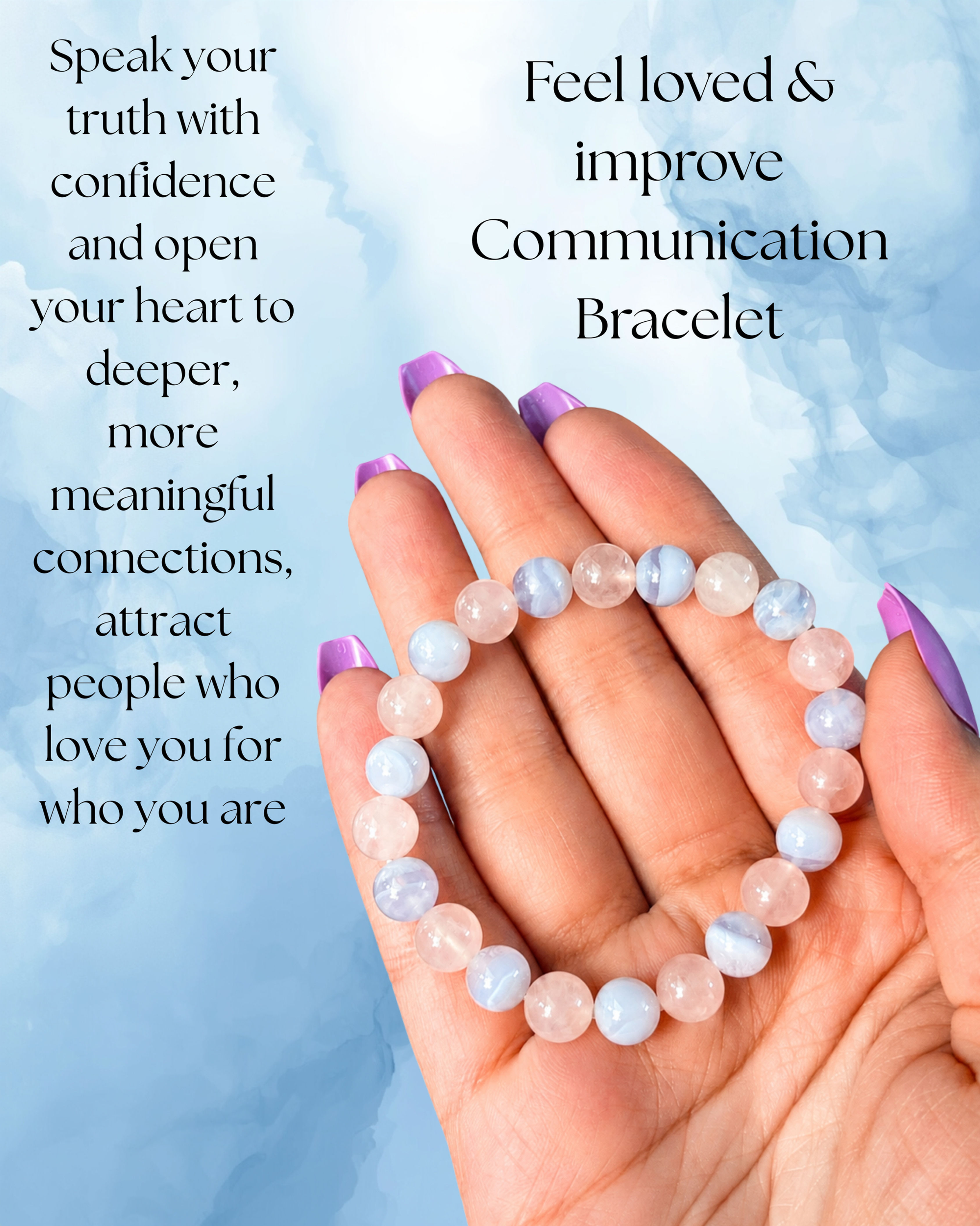 Feel loved and improve communication bracelet- blue lace agate and rose quartz