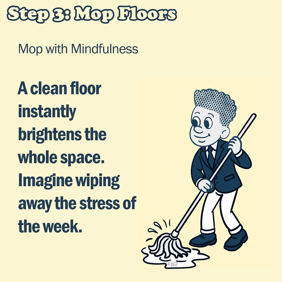 Cartoon child cleans mirror with cloth, smiling. Text: "Step 3: Clean Mirrors. Sparkle & Shine. Your mirrors reflect your energy—make them shine!"