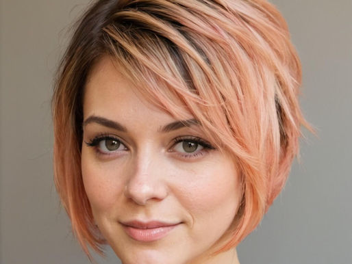 Womens Playfull Peach fuzz highlights short hair cut