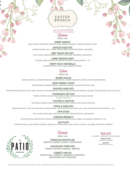 Easter Menu | The Patio on Broadway, Providence, RI