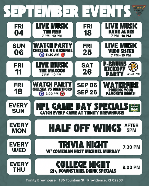 September Events Trinity Brewhouse