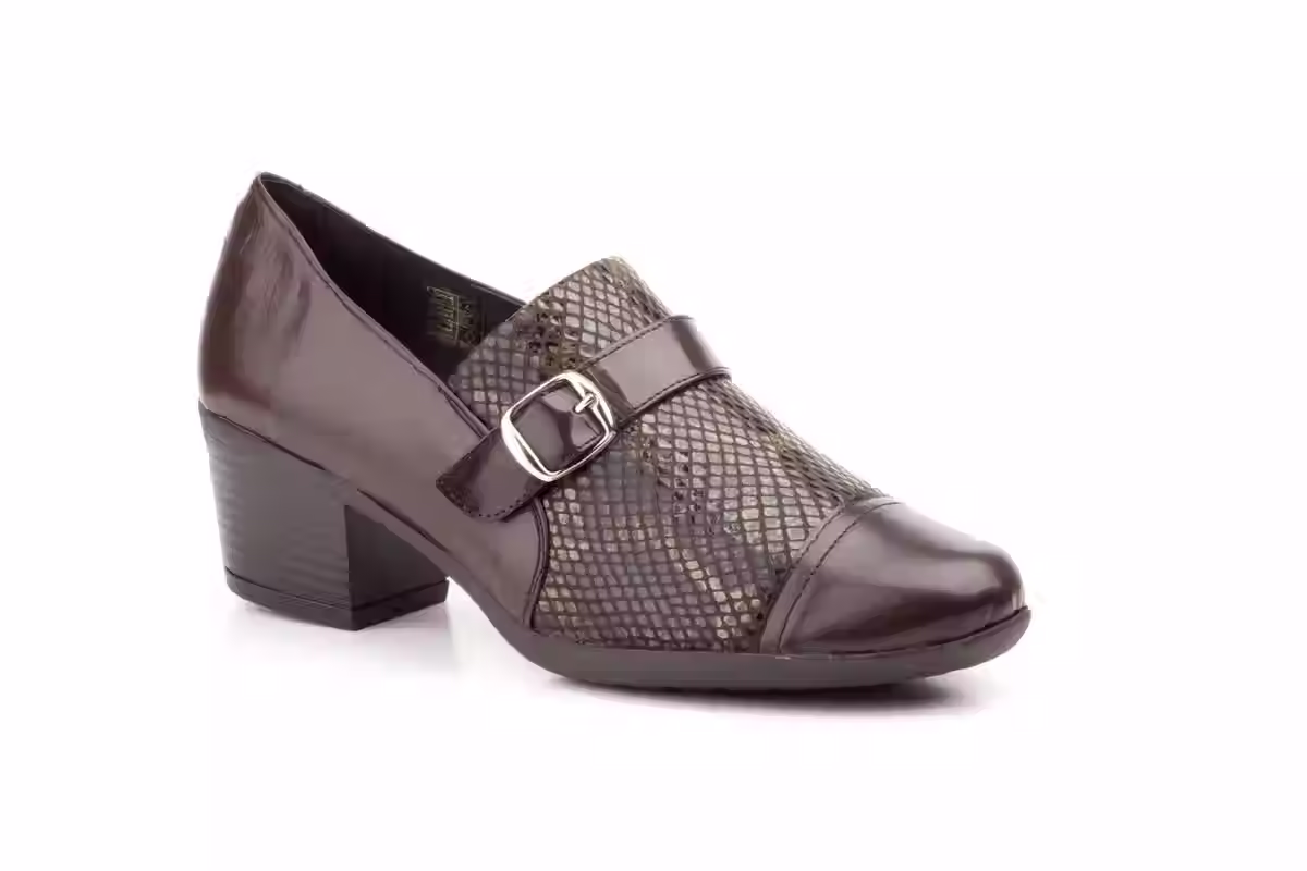 Zapatos Mujer Piel Marrón Lycra Hebilla