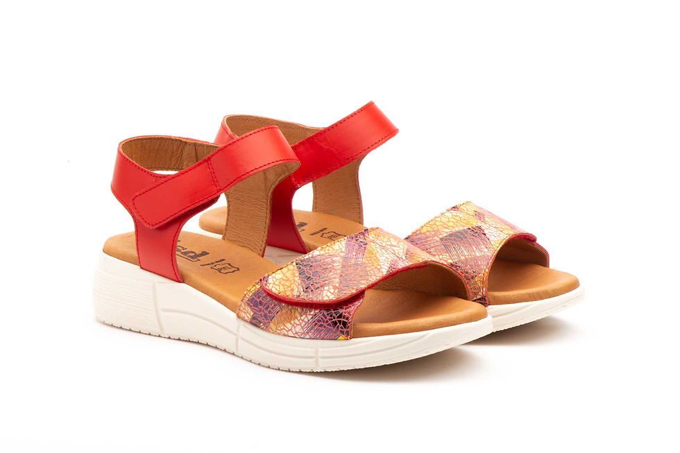 Sandalias Mujer Piel Rojo Velcro