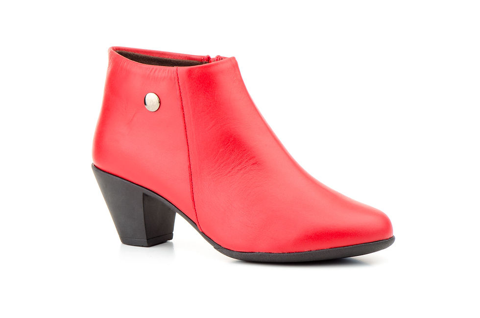 Vista frontal de Botines Mujer Piel Rojo Tacón Cremallera