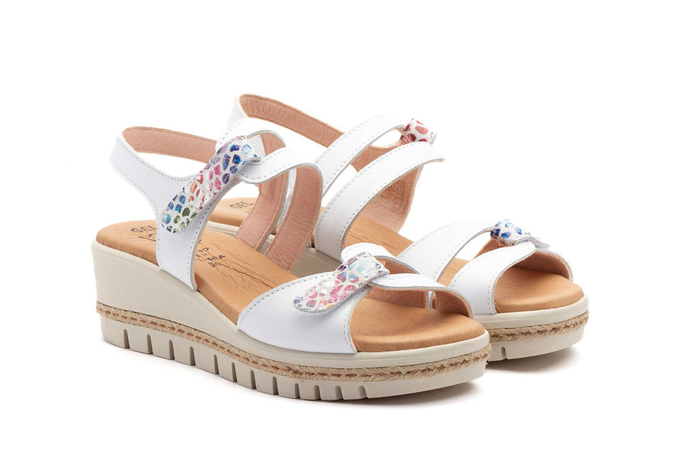 Miniatura: Sandalias Mujer Piel Blanco Cuña Yute