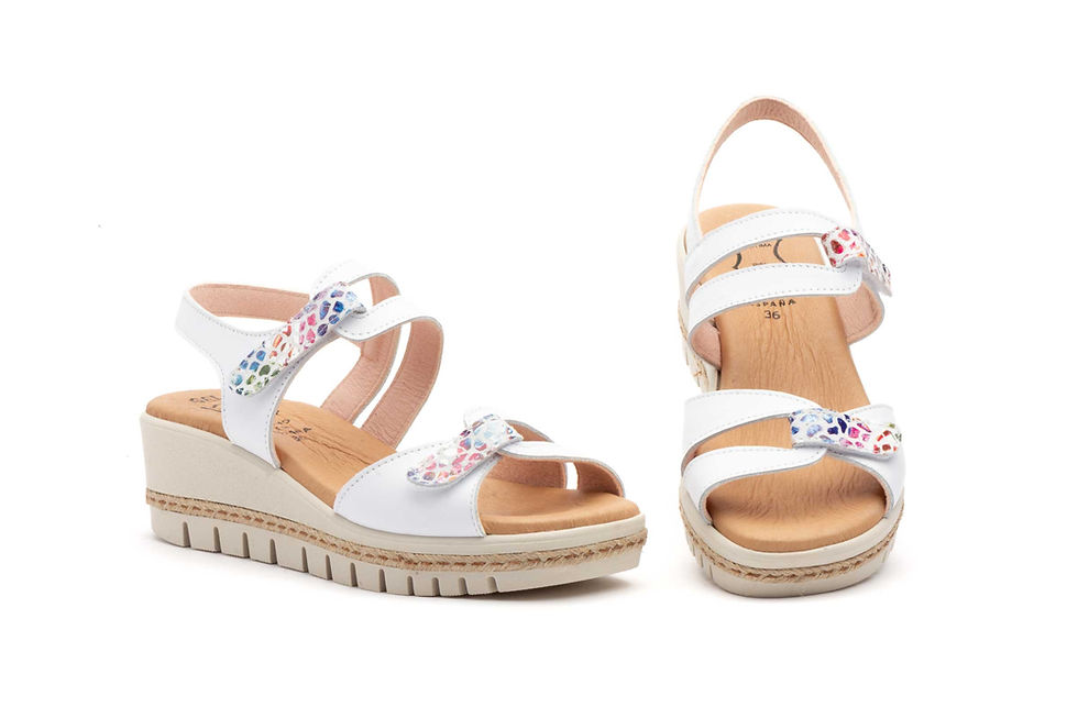 Sandalias Mujer Piel Blanco Cuña Yute