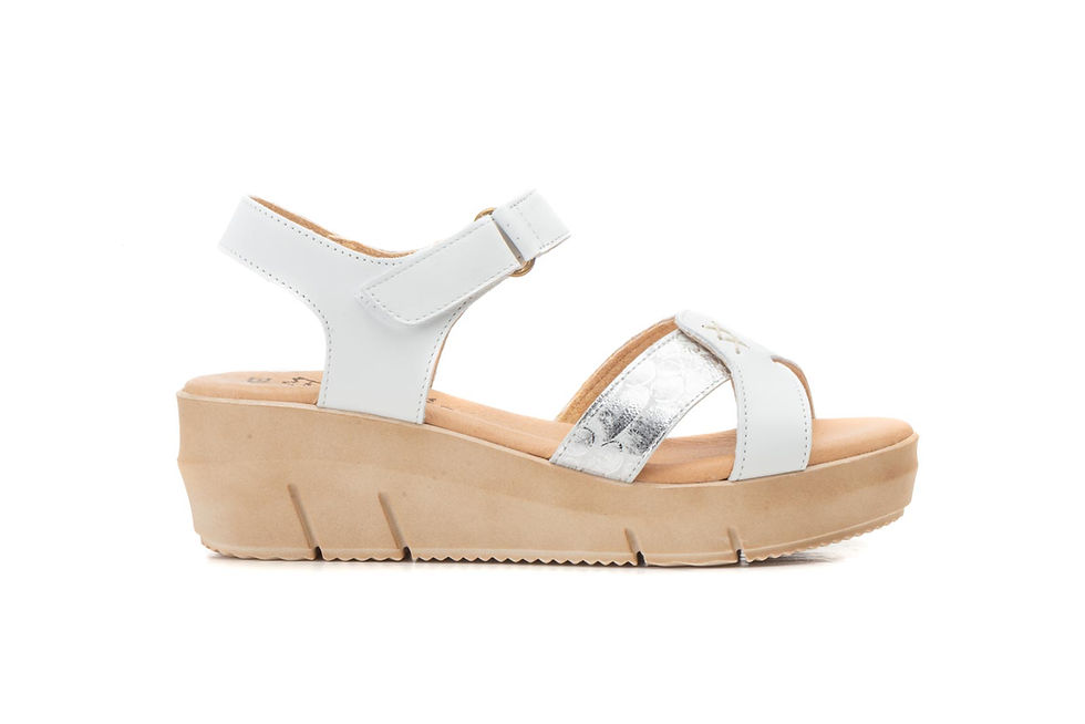 Miniatura: Sandalias Mujer Piel Blanco Plata Velcro Cuña Gel
