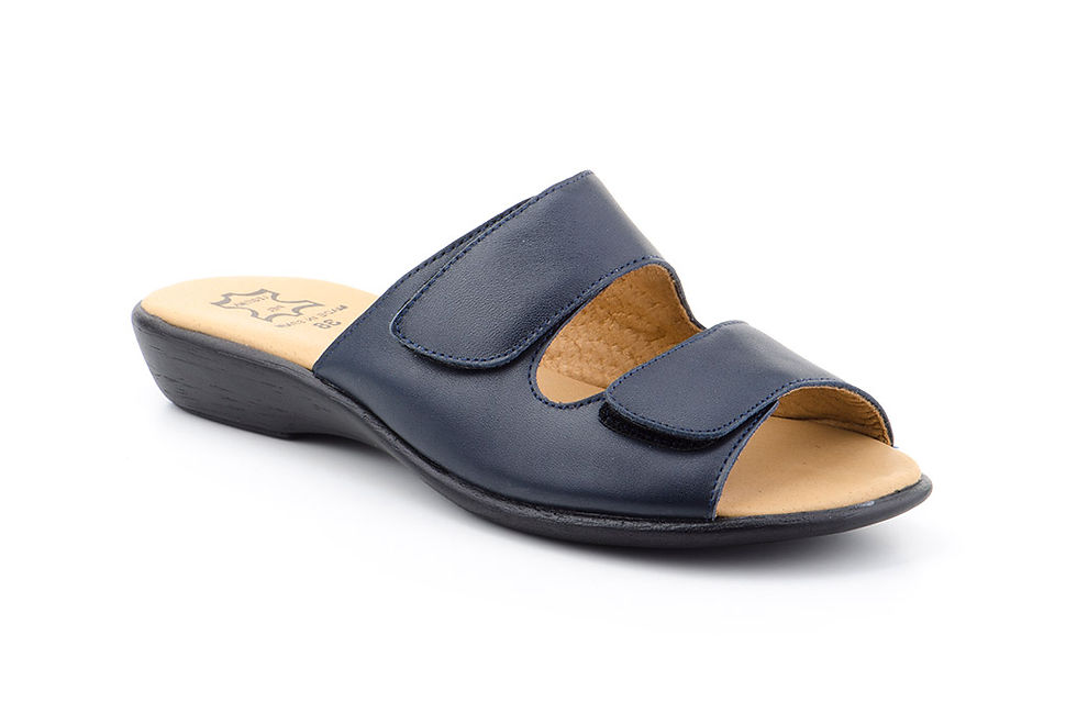 Sandalias Mujer Piel Marino Cuña Velcro