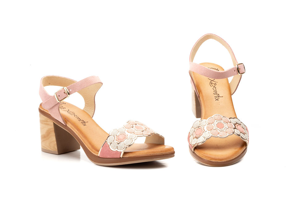 Sandalias Mujer Flores Rosa Tacón Xbonita