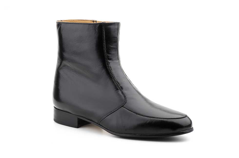 Botín Hombre Piel Negro Cremallera Suela de Cuero