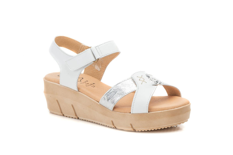 Miniatura: Sandalias Mujer Piel Blanco Plata Velcro Cuña Gel
