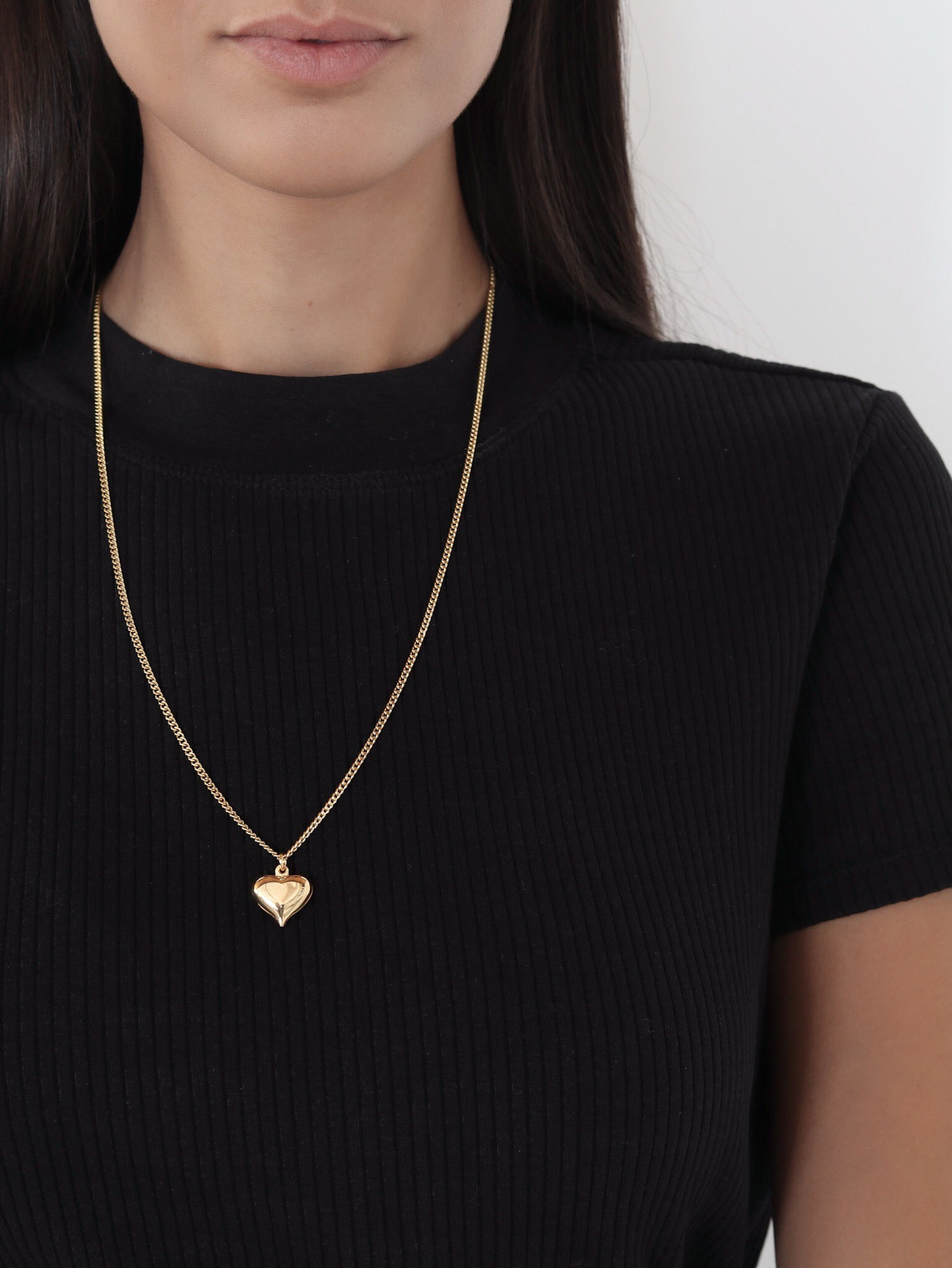 שרשרת לב מנופח זהב ארוכה