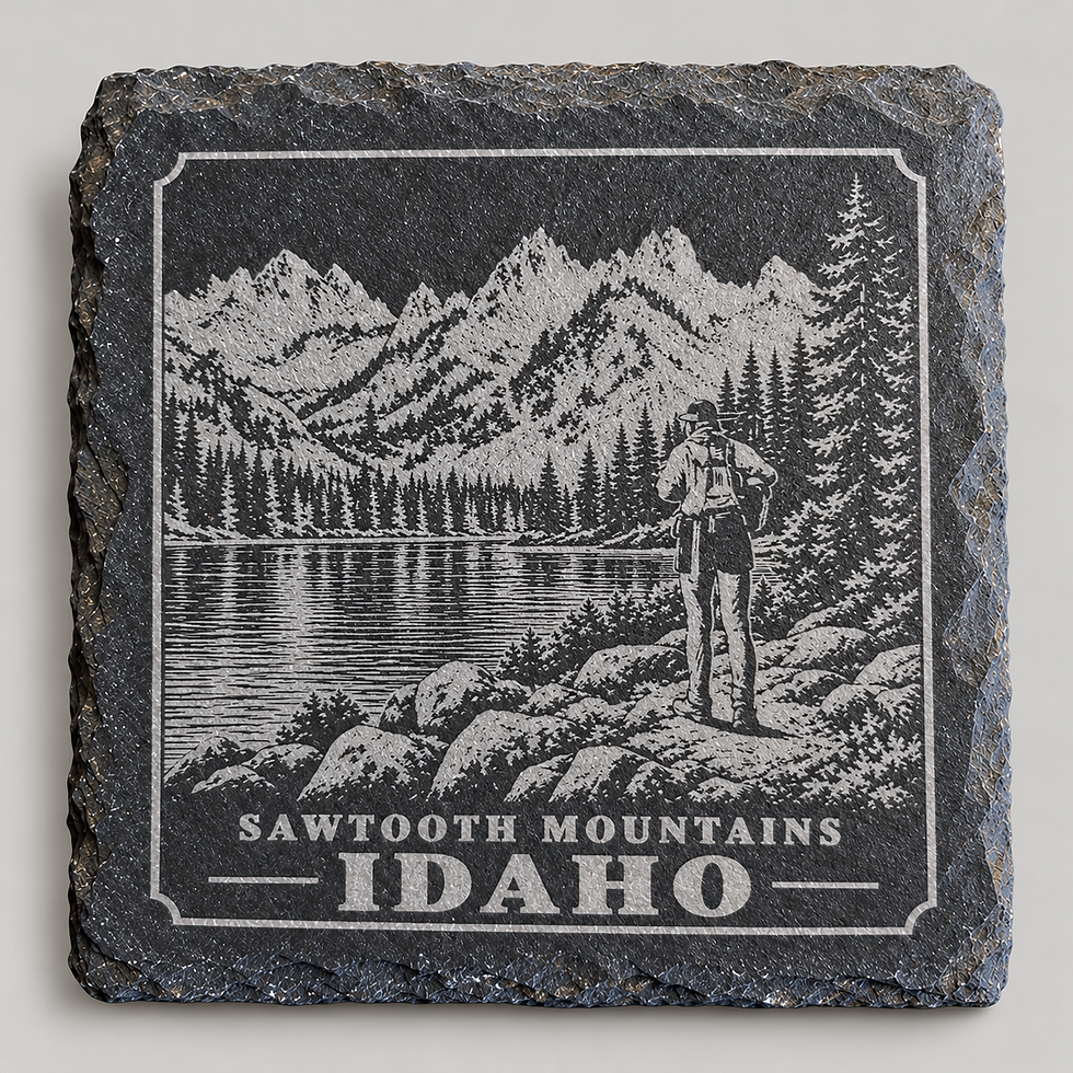 idaho adventure slate coaster — sawtooth mountains