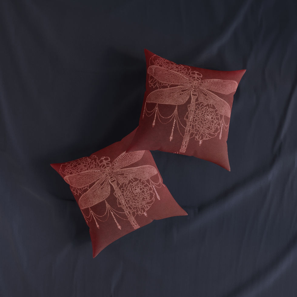 Thumbnail: DD® Designed Botanical Dragonfly RED Square Cushion, Home Decor, Gift, Boho 
